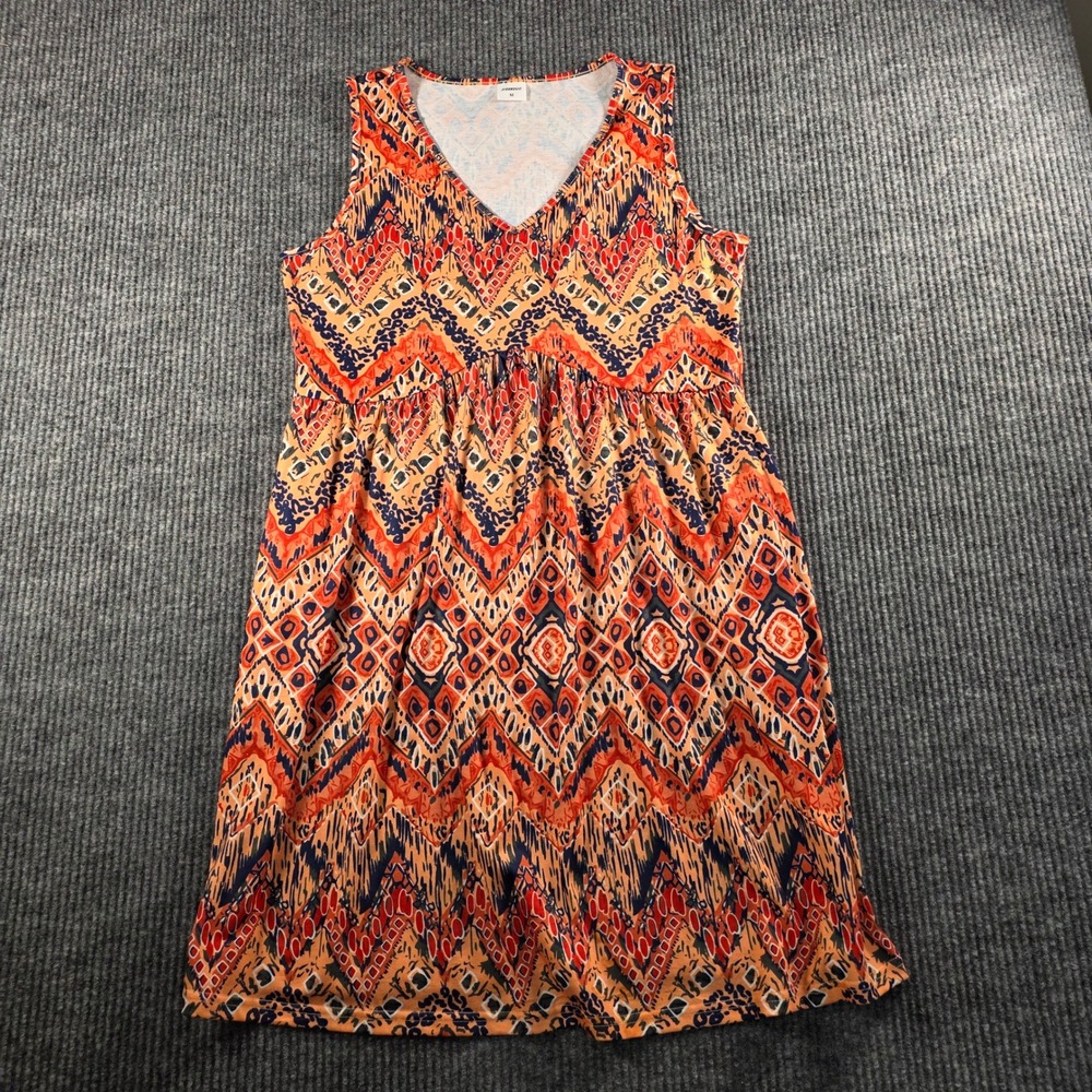 XIEERDUO Womens Sleeveless V-Neck Tribal Geometric Print Empire Waist Dress M